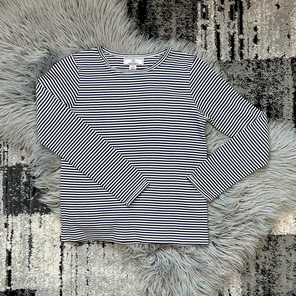 CPC Childrenswear Jillian LS Medieval Blue Striped Top 12Y ($49) Pima Cotton